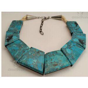 Vintage Santo Domingo Kewa Style Turquoise Panel & Puka Shell Necklace - 138g